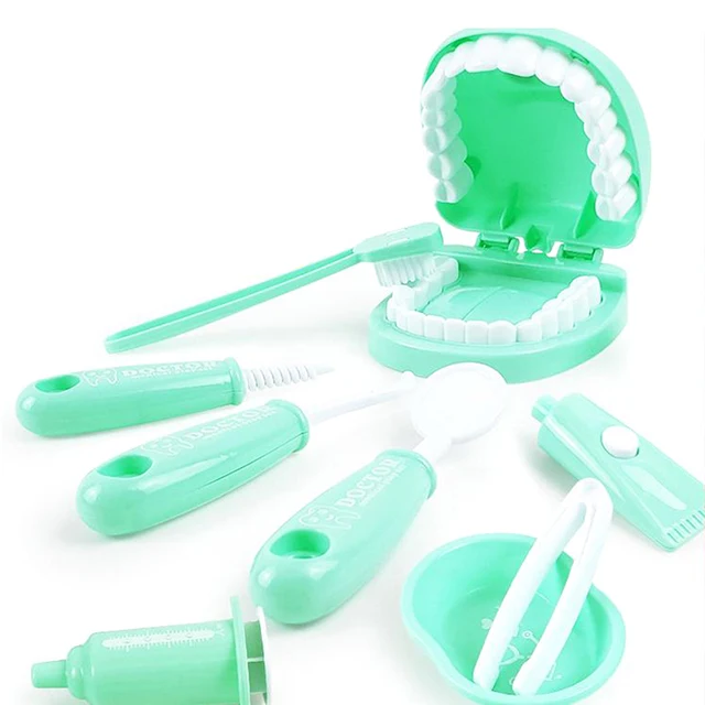 9Pcs Kids Pretend Play Toy Dentist Check Teeth Model Set Medical Kit Educational Role Play Simulation Learing Toys For Children 1