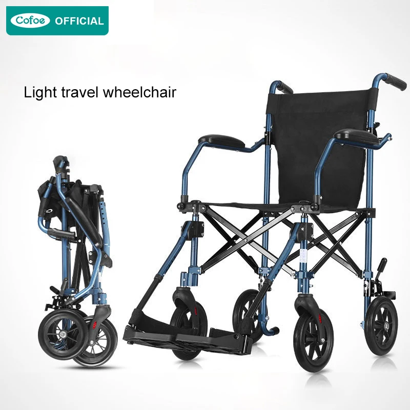 US $299.08 Cofoe Wheelchair Folding Transport Wheel Chair Aluminum Lightweight Disabled Carriage Light Handiness Brougham for the Disabled