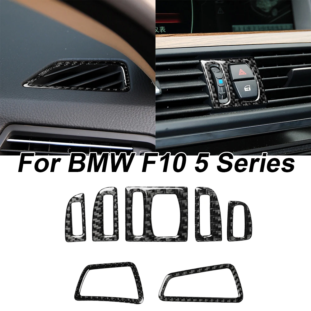 cheap 7pcs car Interior Air Condition Cover Trim Carbon Fiber high quality black auto Decorative Stickers for F10 5 series 2011 2017