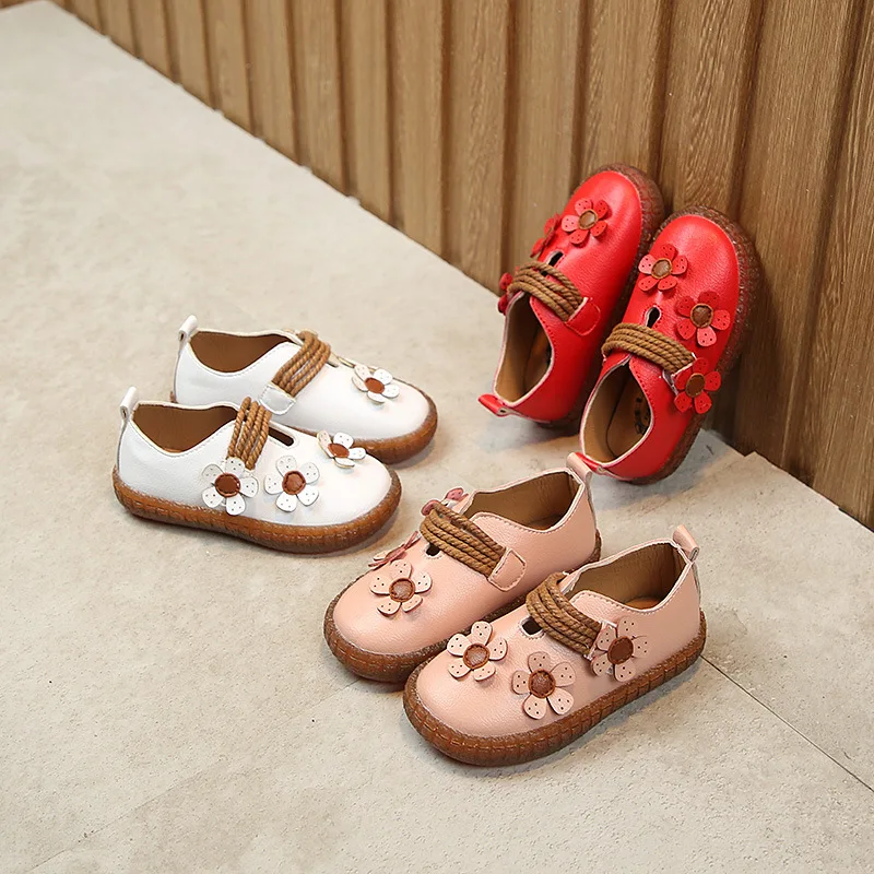 

Туфли для девочек на резиновой мягкой подошве, однотонные, с цветами, принцесса, повседневная симпатичная обувь для маленьких девочек, весна