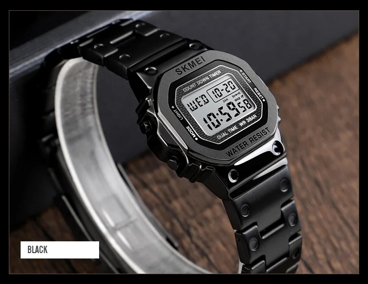 SKMEI 1433 Women Retro Fashion Digital Watch 30M Waterproof Watch Stainless Steel Strap