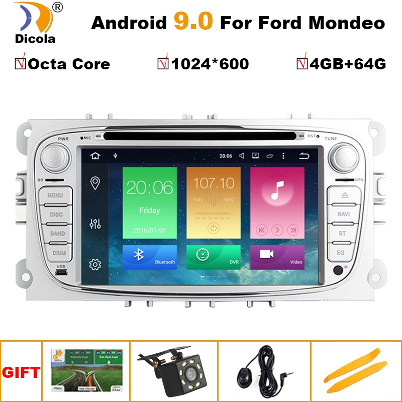 2 din 7\ IPS 4G+64G Android 9.0 Car DVD Multimedia Player for FORD Focus Mondeo S-MAX C-MAX Galaxy radio 2din GPS Navi stereo pc