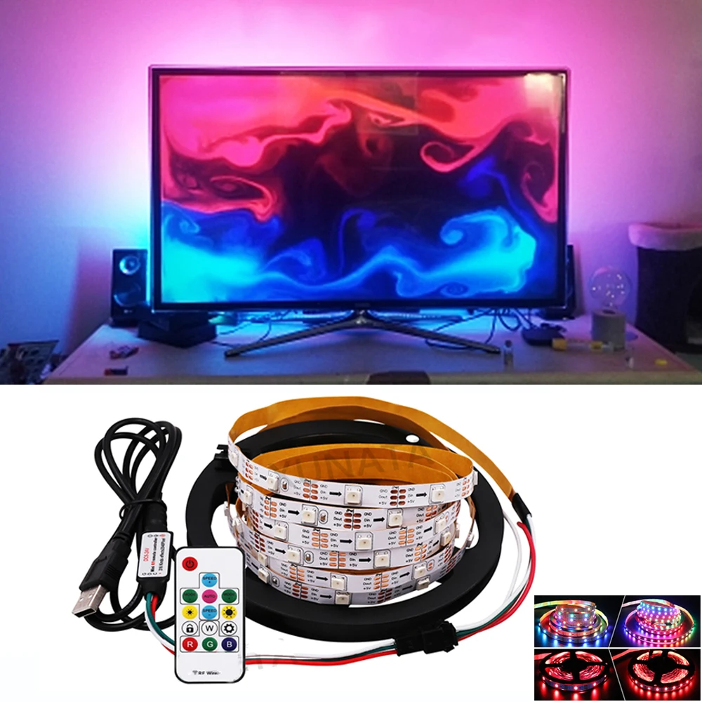 Лента светодиодная Ambi WS2812B RGB с контроллером затемнения лампа для подсветки