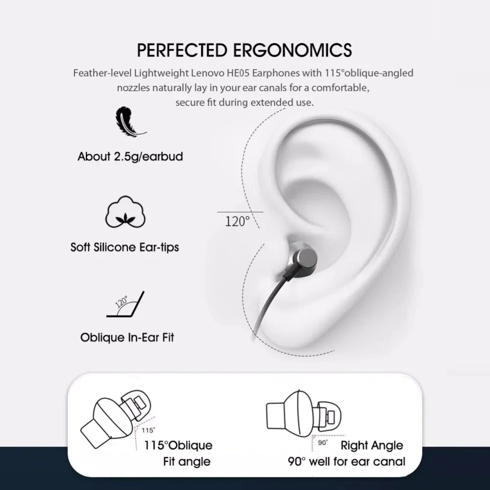 Large Stock 100% Lenovo HE05 Wireless Earphone Bluetooth 5.0 Headset Neckband Noise Cancelling Auricular Mic Stereo Wholesale wireless bluetooth earbuds