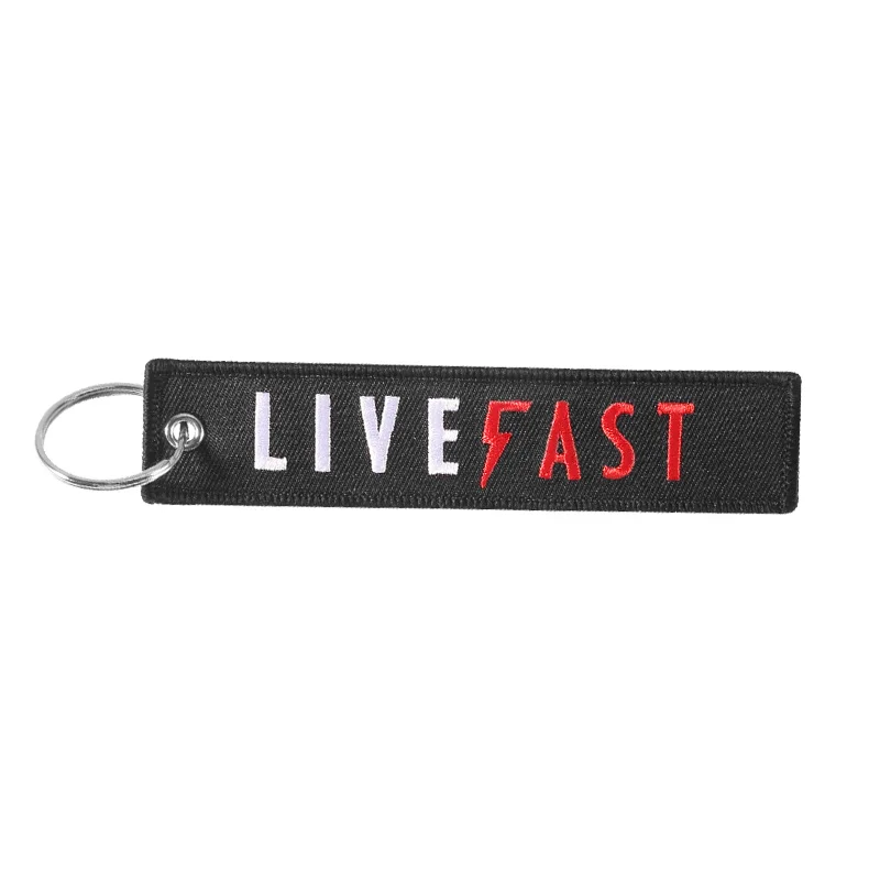 

LIVE FAST Embroidered Keychain For Motorcycle Cars Embroidery Key Ring Tag