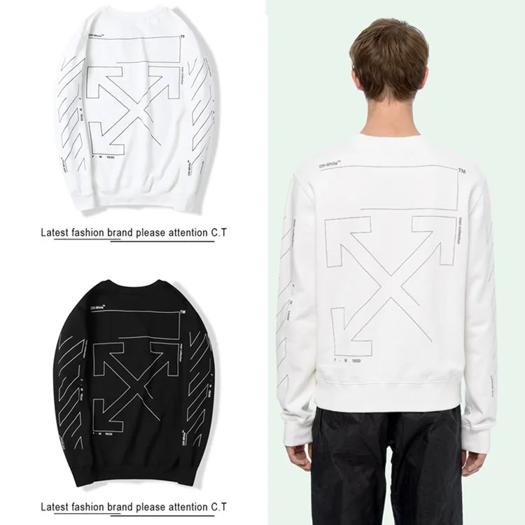 

Men's Hoodies Cotton Black White Line Arrow Long Sleeves Pullover Casual Lovers'Sweatshirt Loose Round Neck Fleece Sweatshirts