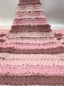 

African Lace Fabric 2019 High Quality 3D Lace Onion Color French Tulle Lace Fabrics With Beaded For African Parties