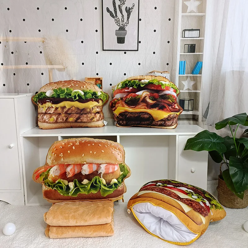 Plush Hamburger Pillow Toy 2 In 1 Cushion
