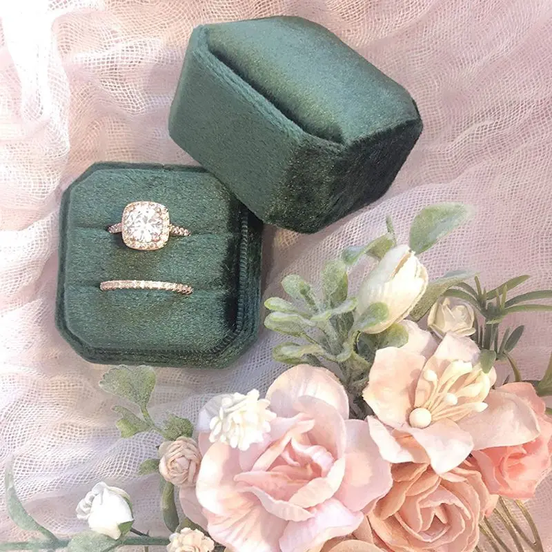 Octagon Velvet Ring Box Double Ring Display Holder With Detachable