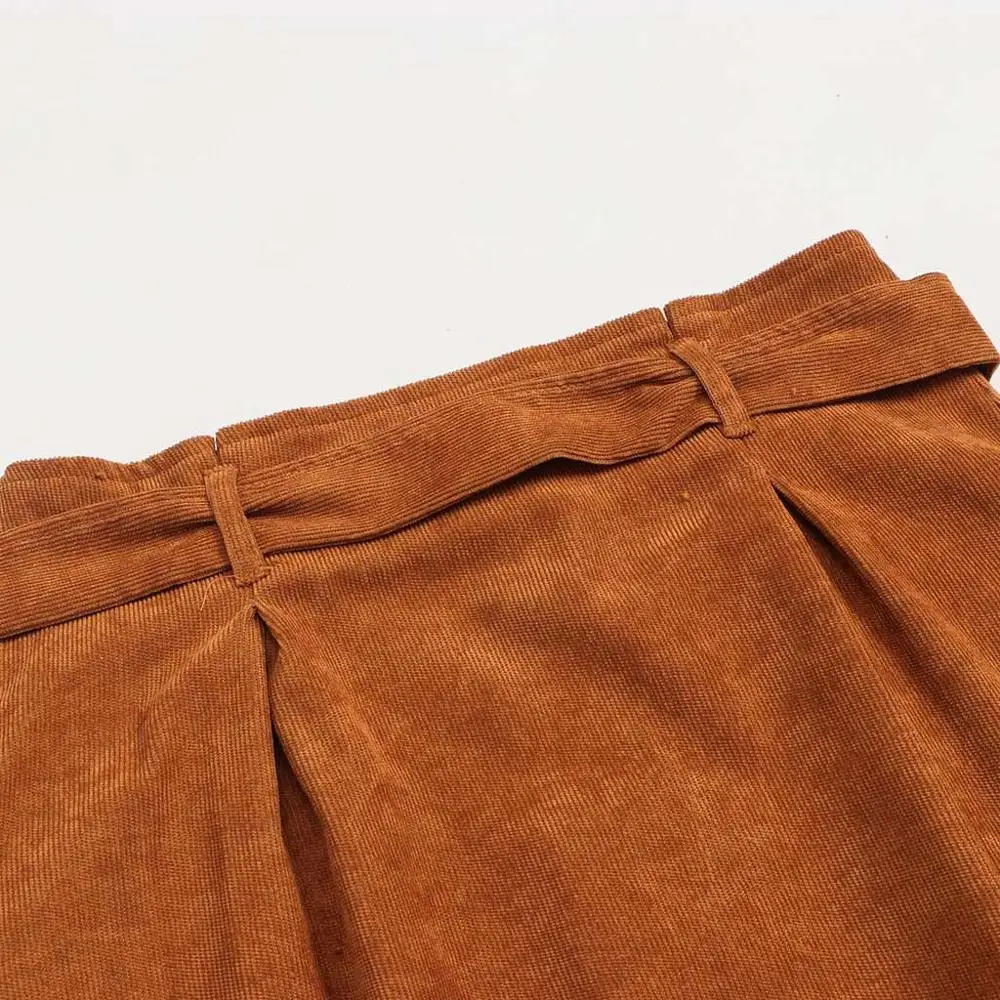 Женская Вельветовая юбка на пуговицах с высокой талией и бантом, прямая юбка в винтажном стиле, эластичная Юбка До Колена