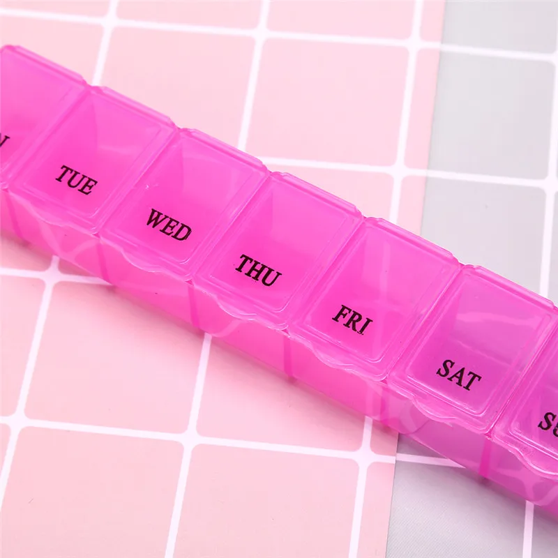 1Pc 7 Days Weekly Tablet Pill Medicine Box Holder Storage Organizer Container Case Pill Box Splitters 15x3x2.5cm