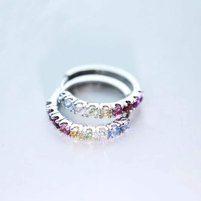 

925 Sterling Silver Earrings Contracted Colorful Micro Zircon Cute Circle Earrings For Women Ear Clip Female Brincos Jewelry