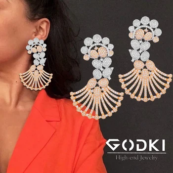 

GODKI Luxury BIG African Dangle Earrings For Women Wedding Cubic Zirconia Crystal DUBAI Bridal Earrings Party Jewelry 2020