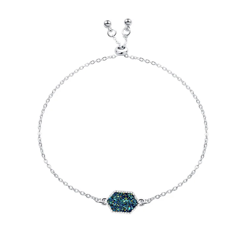 S green 16 вариантов шестиугольник смолы Druzy браслет Drusy Синий белый мрамор камень Регулируемый веревочный шнур любовник Браслет Дружбы бижутерия - Окраска металла: S green