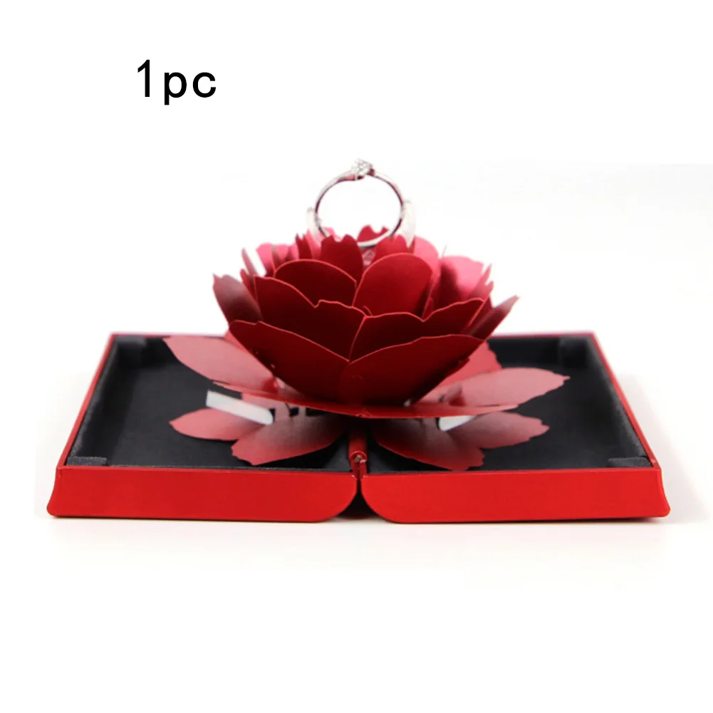 Gift Holder Rose Proposal Case Bump Ring Box Wedding Engagement Display Embossing Paper Portable Flick Open Jewelry Storage