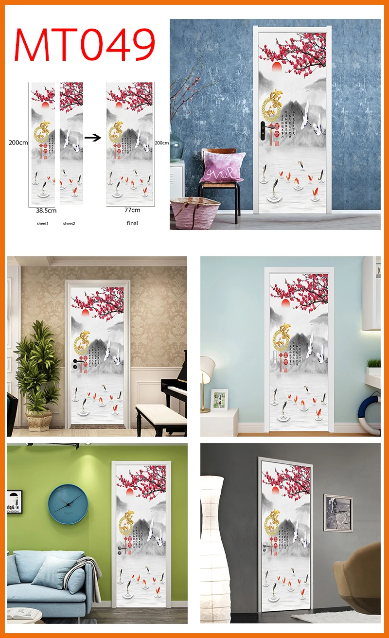 9 стилей на выбор, китайский стиль, цветы, сделай сам, художественная Фреска, наклейка на стену для спальни, двери, водостойкие, домашний декор, ПВХ обои