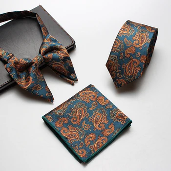 

Linbaiway Adult Paisley Floral Print Neck Ties Set for Men Necktie+Bowtie+Handkerchief for Wedding Business Neckties Gravatas