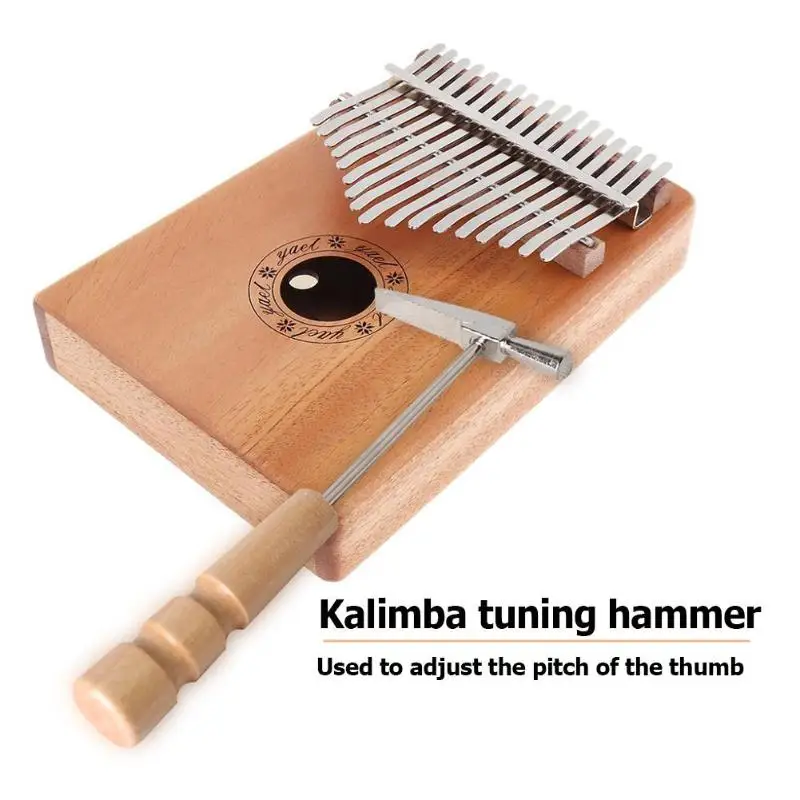 Strong Durable Wood Metal Thumb Piano Tuning Hammer Portable Wooden Silver Yellow Long Handle Tuner for All Size Kalimba