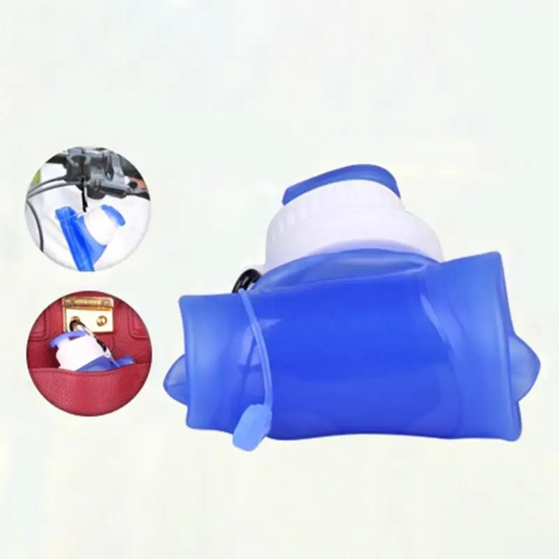 Outdoor Sports Water Bottle Silicone Foldable Water Storage Container Portable Travel Camping Hiking Collapsible Leakproof Drink