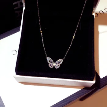 

small fresh butterfly pendant white zircon necklace for Lady butterfly white zircon necklace Bowknot jewelry gift