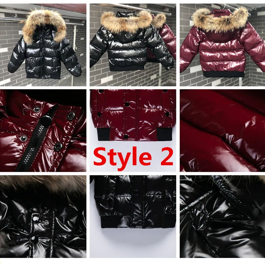 Unisex Winter Down Jacket Coat for Boys 2-14 y Children Thickened Outerwear Nature Fur Parka Kids
