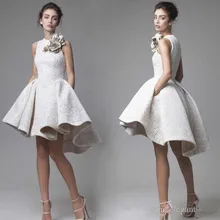 Высокая Низкая платья для выпускного вечера трапециевидные с высоким воротником Короткие Мини кружевные цветы элегантные коктейльные платья