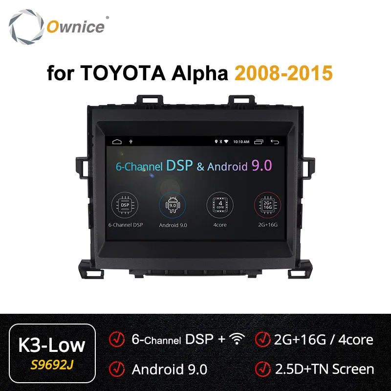 Ownice Android 9,0 2 Дин радио мультимедиа плеер gps стерео k3 k5 k6 для Toyota ALPHARD 2008 2009 2010 2011 2012 2013 - Цвет: s9692 K3 Low