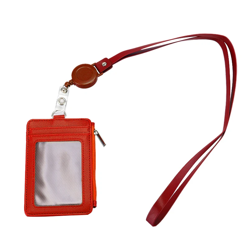 Portable Retractable Badge Lanyard Work Name Business Card Cover Women Men Bank Credit Card Holder PU Bus ID Card Pocket Wallet