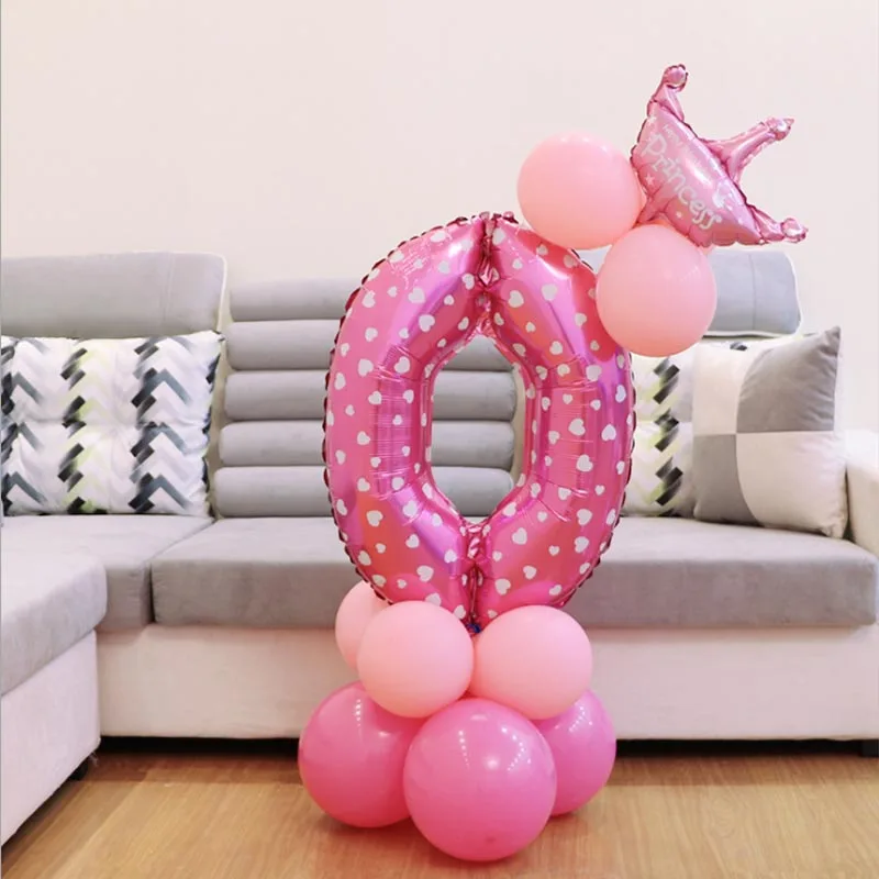 17 шт., От 1 до 2 лет воздушные шары на день рождения, воздушные шары на 1, 2 дня рождения, праздничные украшения для детей, для мальчиков и девочек, шары из бисера, фигурки, шары S6XN - Цвет: pink number 0 set