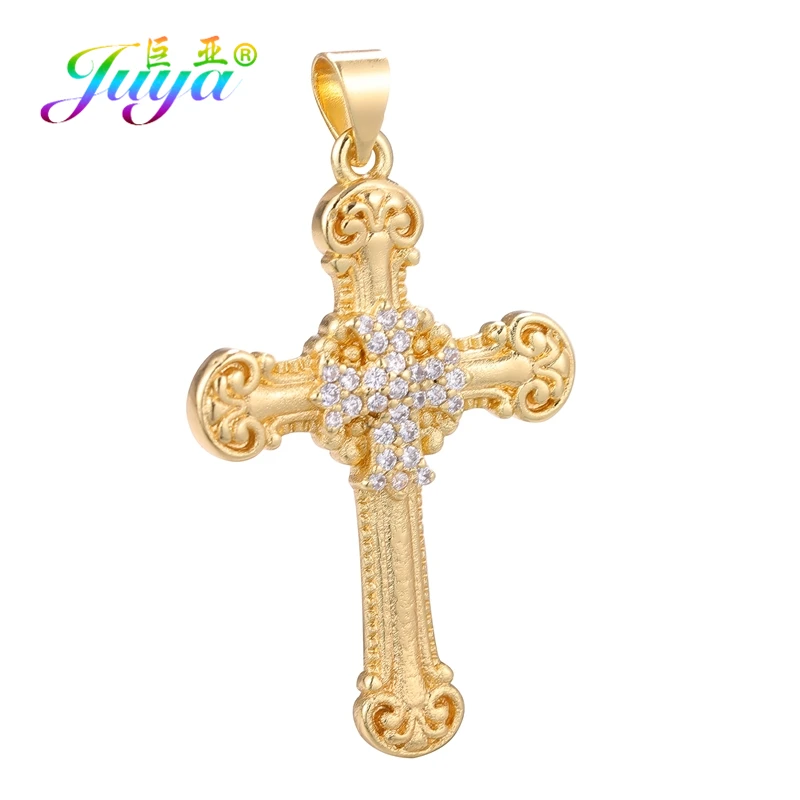 Juya DIY 18K Echtgold vergoldet Großhandel Christian Kreuz Charms für handgemachte Weihnachten religiöse Rosenkranz Anhänger Schmuckherstellung – Detail 6