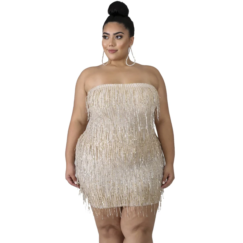 Xl-5XL Mini Dress Sequined Off The Shoulder  Robe Sexy Party & Clubwear Sleeveless Plus Size Women Party Out (5)