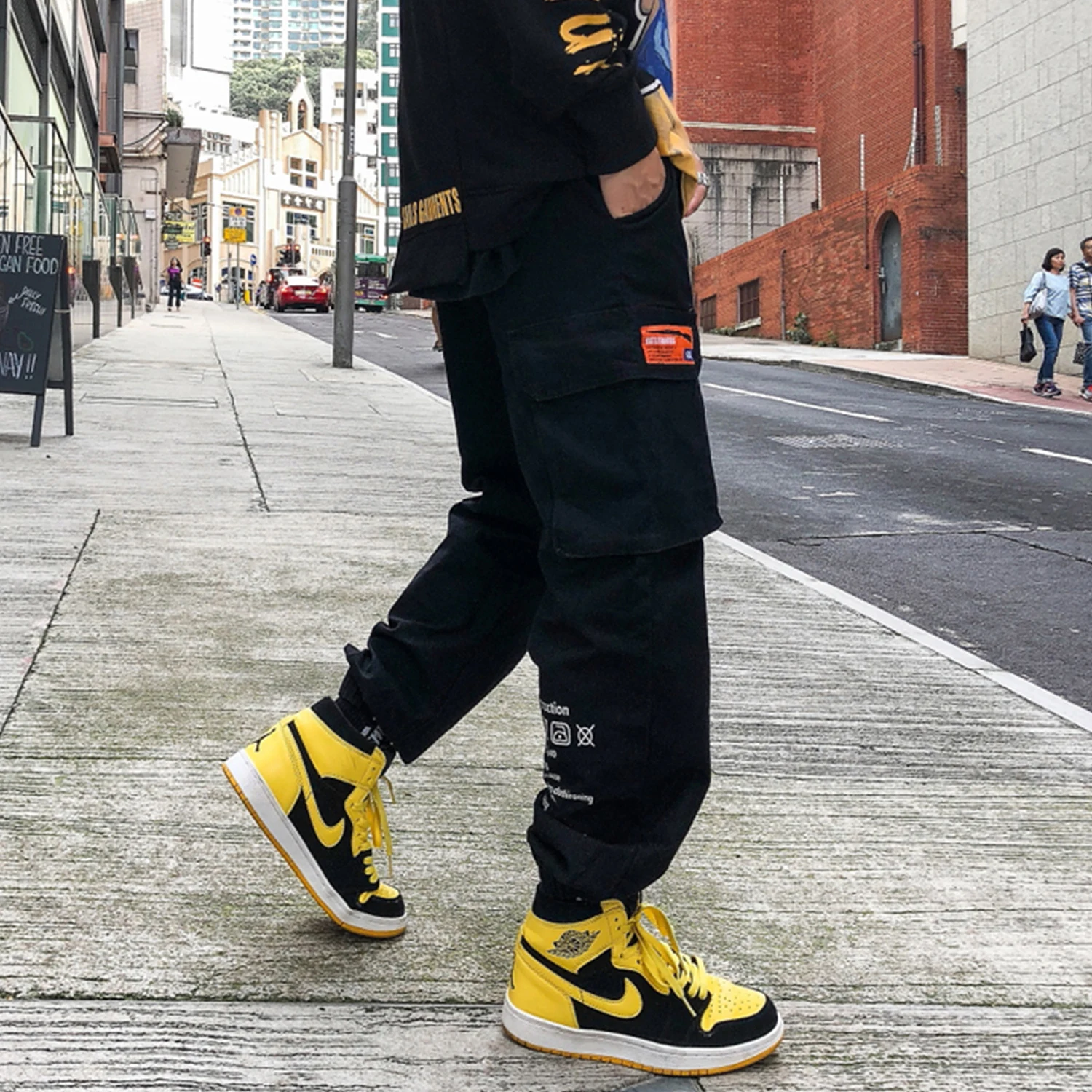 Aelfric Eden Letter Printed Pockets Mens Harem Cargo Pants Fashion Harajuku Hip Hop Casual Streetwear Male Joggers Trousers