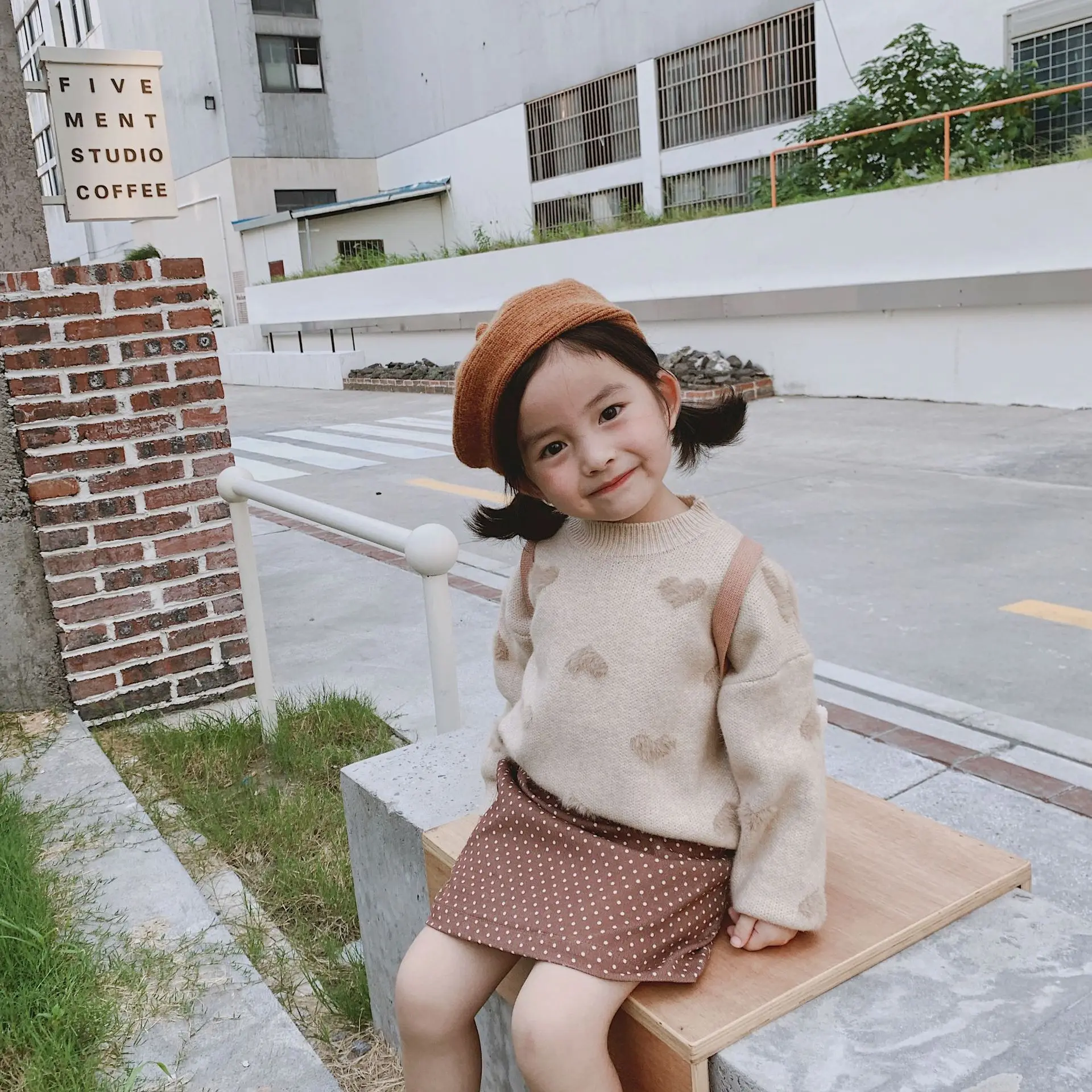 

2019 Late Autumn New Style Kids' Sweater Korean-style Girls Heart Sweater Sweet Candy Line Knitted Sweater