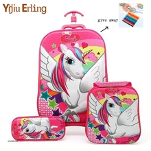 3D детские школьные сумки на колесиках для девочек, чемодан на колесиках, детский Дорожный чемодан, школьные сумки Mochila, Детские Сумки на колесиках