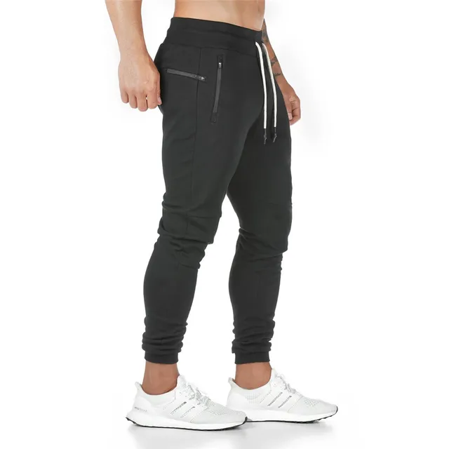 US $13.79 Joggers men's sweatpants slim casual pants solid color gyms workout cotton sports clothing male fit