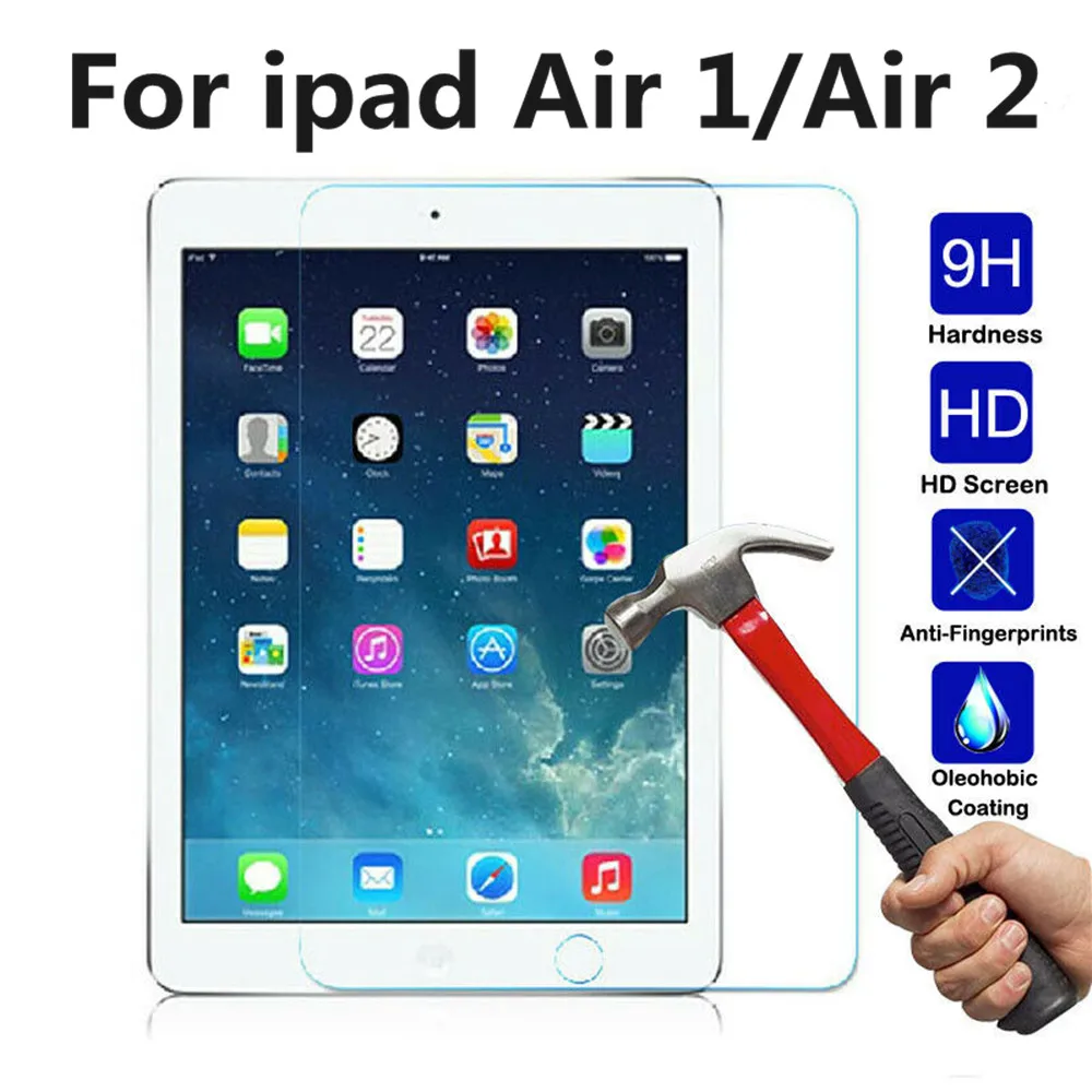 Protector de pantalla de vidrio templado 9H para ipad Air 1, 2, 2017, 2018, 9,7 pulgadas, Pro 9,7, burbuja antiarañazos, película protectora HD transparente gratis