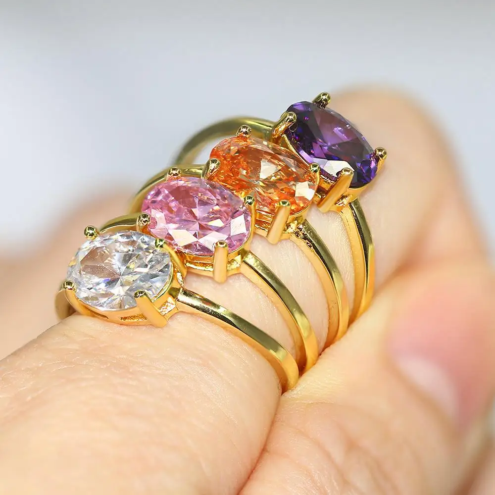 Double Fair Wedding Ring For Women Simple Classic Oval Candy Stone Zircon Light Gold Color Engagement Gift Fashion Jewelry R865 | Украшения