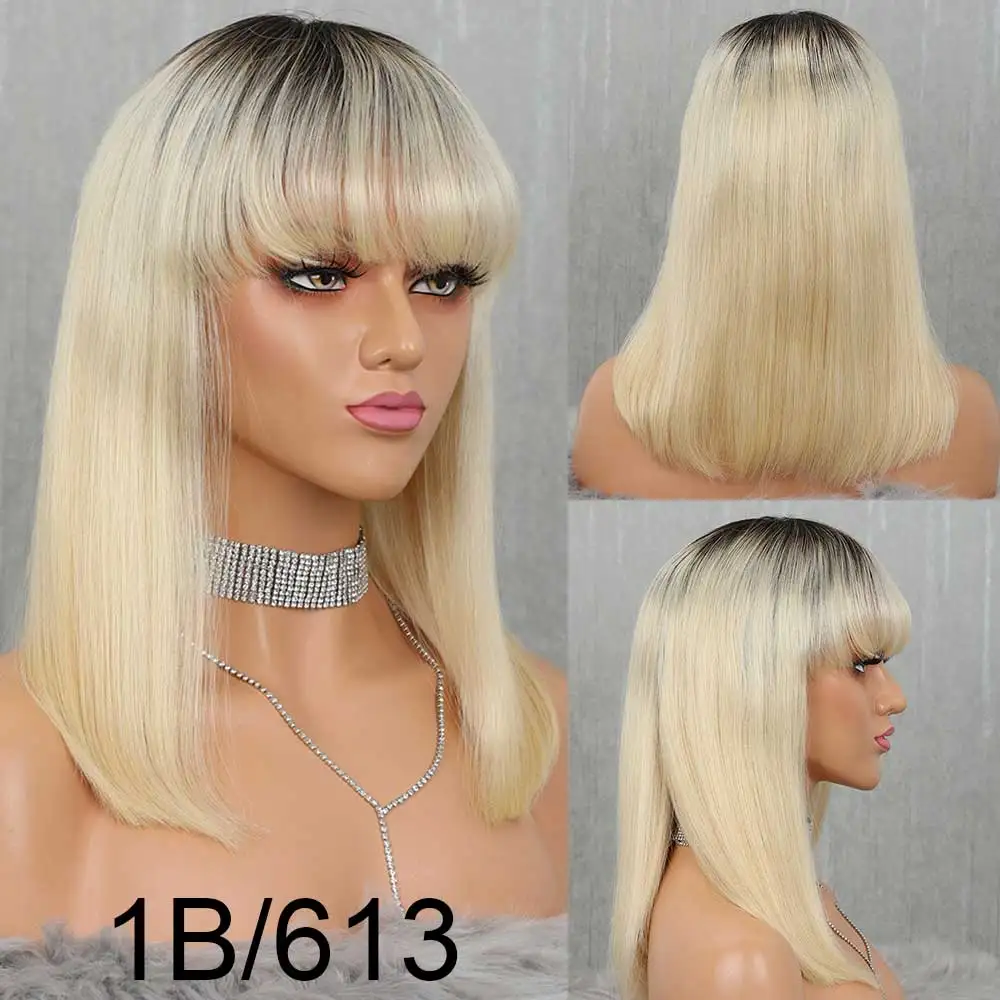 1b 613 bob wigs 613 короткую стрижку 13X4 Боб Синтетические волосы на кружеве человеческих волос парики с челкой Мёд блондинка Цвет прозрачный Синтетические волосы на кружеве парики для белые женские туфли - Цвет волос: 1b 613 bob wigs