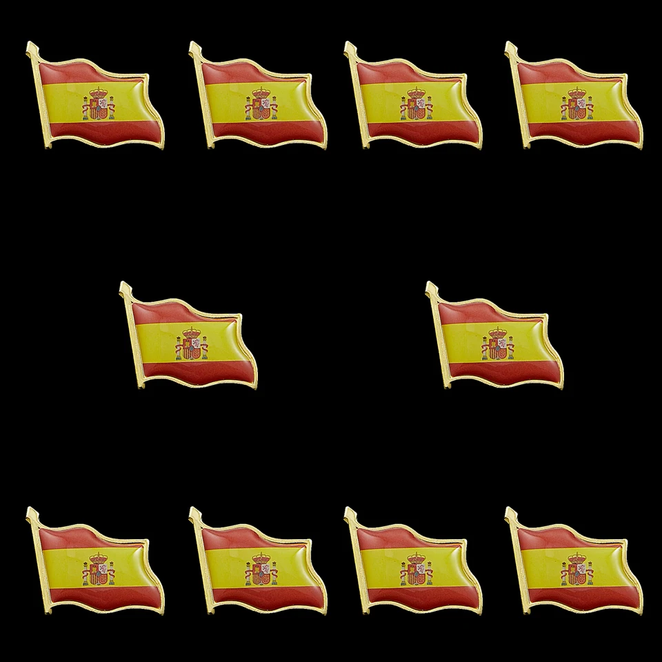 10PCS Spain Friendship Flags Gold Plated Enamel Lapel Pin Badge Souvenir Gifts