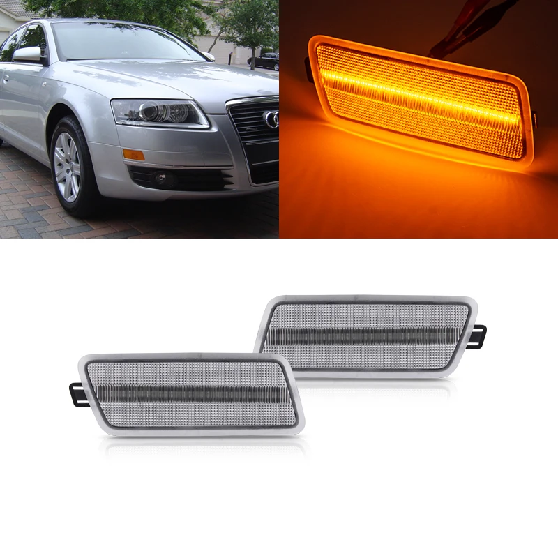 For Audi A6 C6 2005 2011 Clear Lens Error Free Front Amber Led Side