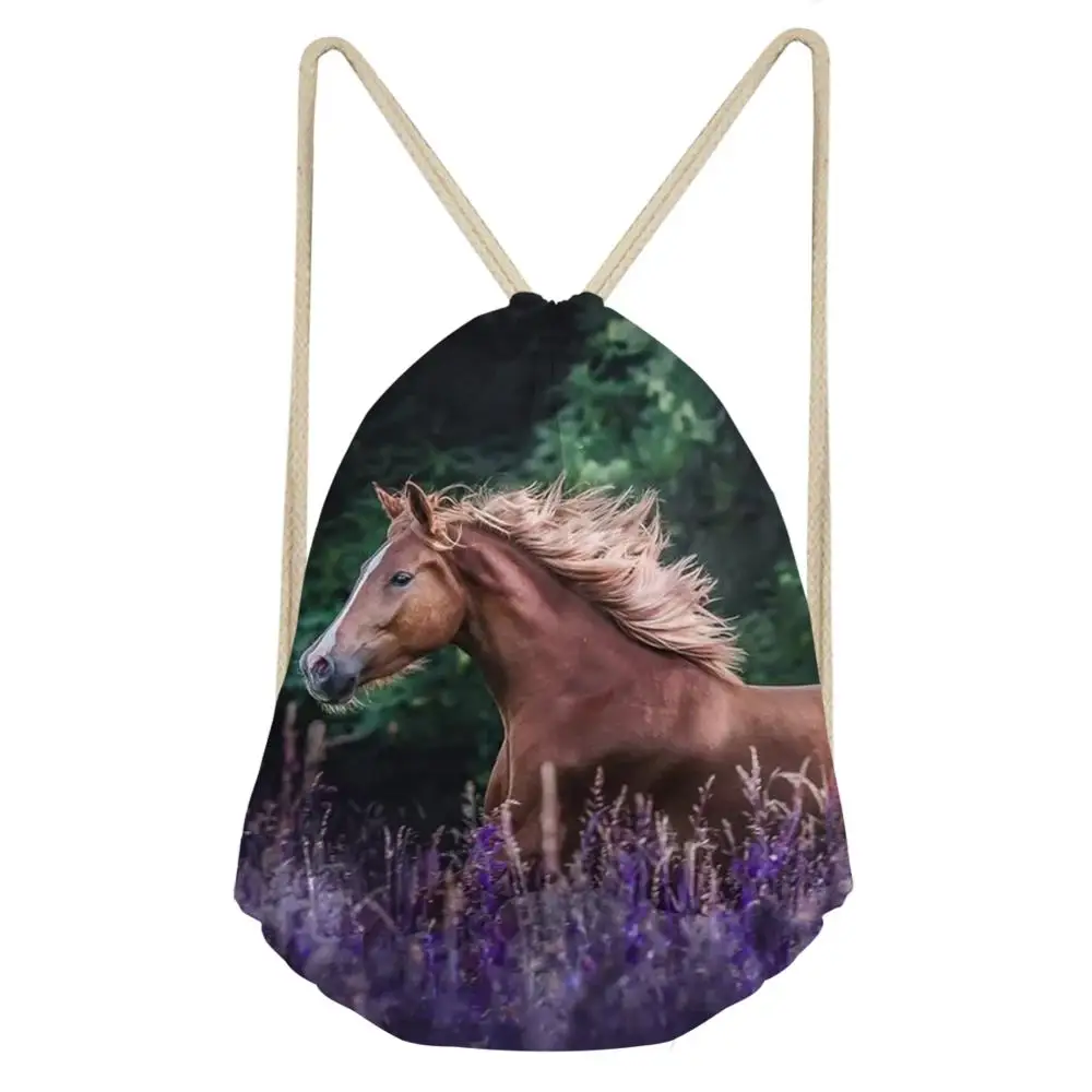 

HaoYun Fashion Women's Travel Drawstring Backpack Flower Horses Printing Pattern Beach Shoes Pockets Cute Animal Mini Pocket