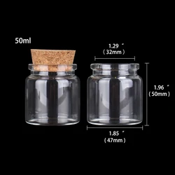 Set of 2 Glass Corked Bottles in Various Sizes for Crafts and Wedding Favors (50ml)