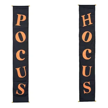 

1 Pair Halloween Decorative Door Banner Door Curtain for Halloween Black Orange