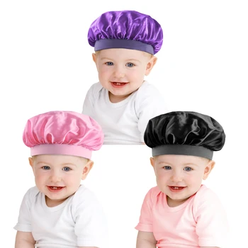 

Night Sleep Hat 3Pc Children Satin Sleep Bonnet Elastic Wide Band Round Cap Sleeping Cap Head Cover Hair Care Hat For Kids
