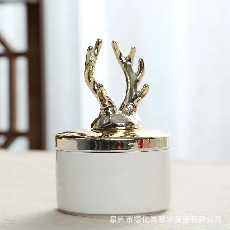 B Ceramic Golden Antler Candy Storage Bottles Romantic Ring Jewelry Jar Lover Gift Wedding Decorations Bottles for Home Decor - Цвет: B