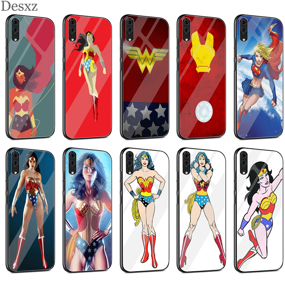 

Phone Case Glass For Huawei Honor Mate 20 7A Pro 9 10 P30 P20 P10 Lite Pro Y6 Y9 8X Cover Wonder Woman Comics