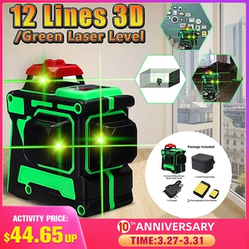 

12 Lines 3D Green/Blue Laser Level Auto Self-Leveling 360 Horizontal And Vertical Cross Lines With 2 Battery for Indoor Outdoor