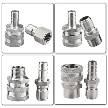

1/2"NPT Beer Quick Disconnect Set, 1/2 " Barb 304 Stainless Steel Quick Disconnect Kit Moonshine Fitting Connectors HomeBrewing
