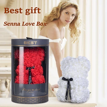 

Wedding Rose Teddy Bear In Senna Love Box Artificial Flowers Handmade Rose Bear for Girl Valentine's Day Christmas Gift