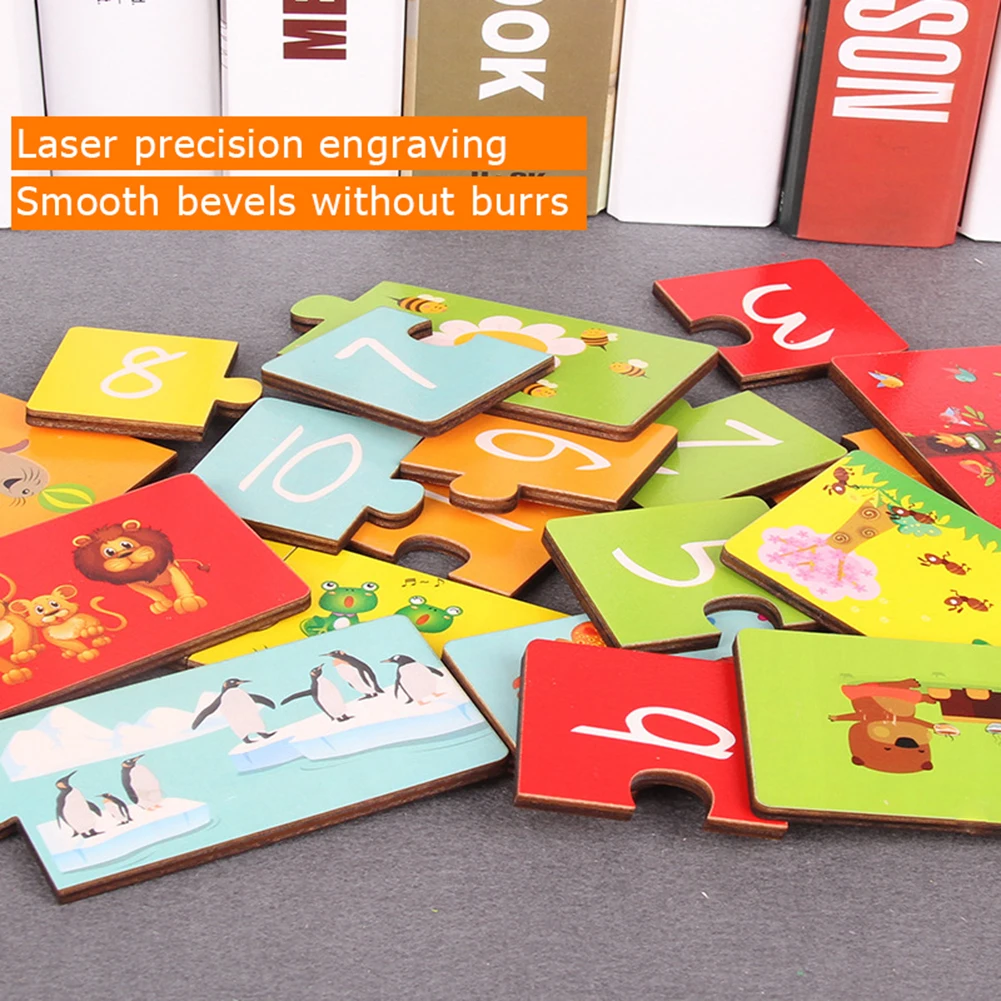  10pcs/Set Wooden Animal Number Matching Cards Kids Baby Learning Educational Montessori Toy Table G